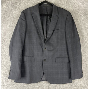 Hugo Boss Blazer Sport Coat Men 42R Blue Black Windowpane Cotton Wool Speckled